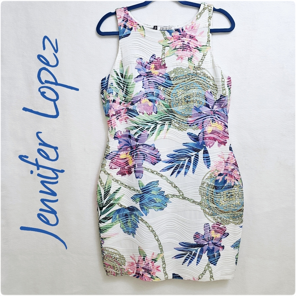 Jennifer Lopez Floral Bodycon  Tank Dress, Size Petite Large